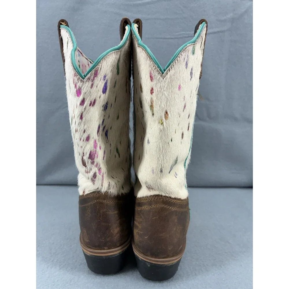 Dan Post Youth 5D Cowboy Boots Cowhide Hair On Hide Splatter Western Brown